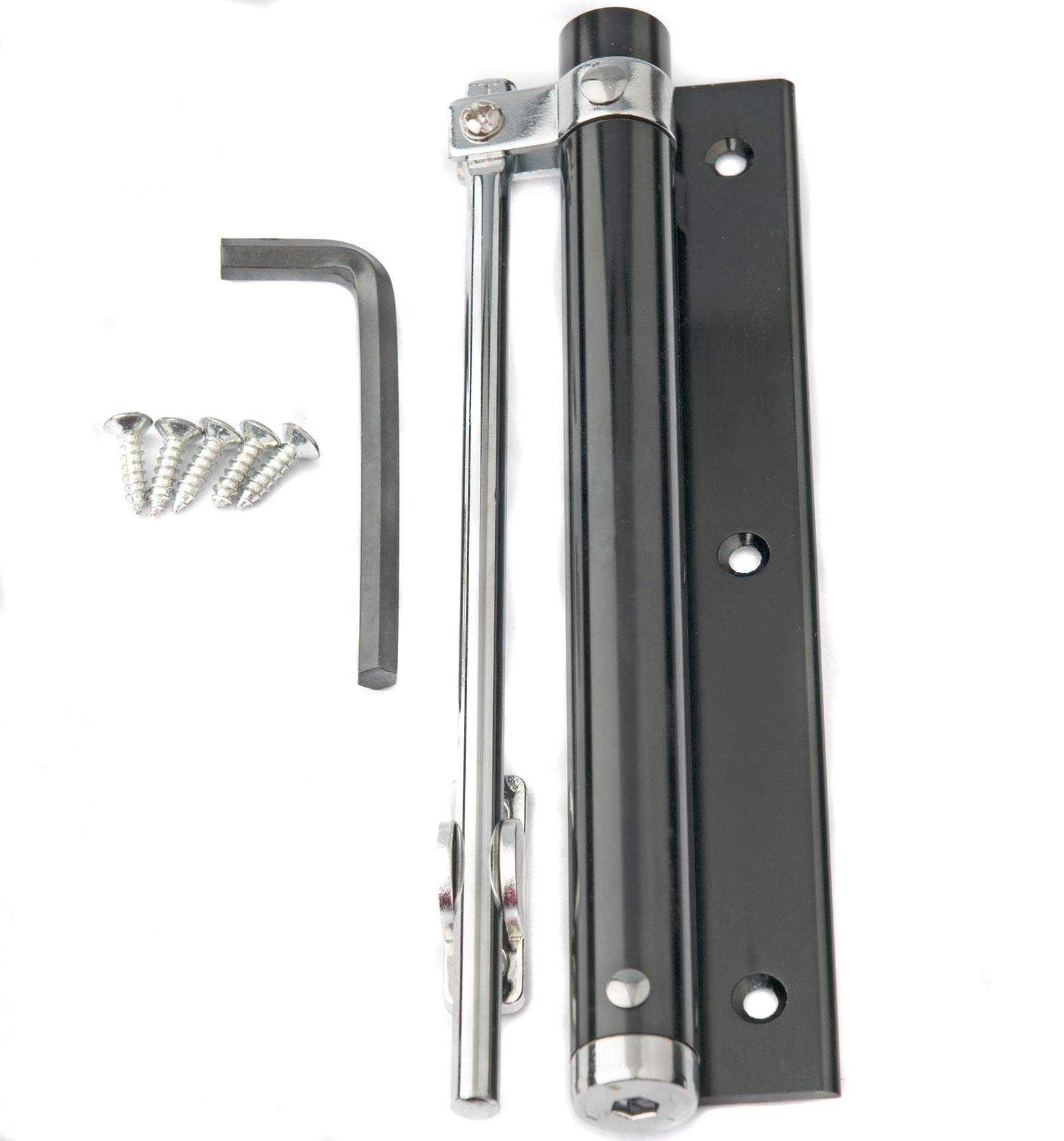 Aluminum Alloy Light Duty Simple Door Closer Spring Loaded Adjustable Automatic Surface Mounted for Residential and Commercial Purposes (180MM Black with 5 Screws)