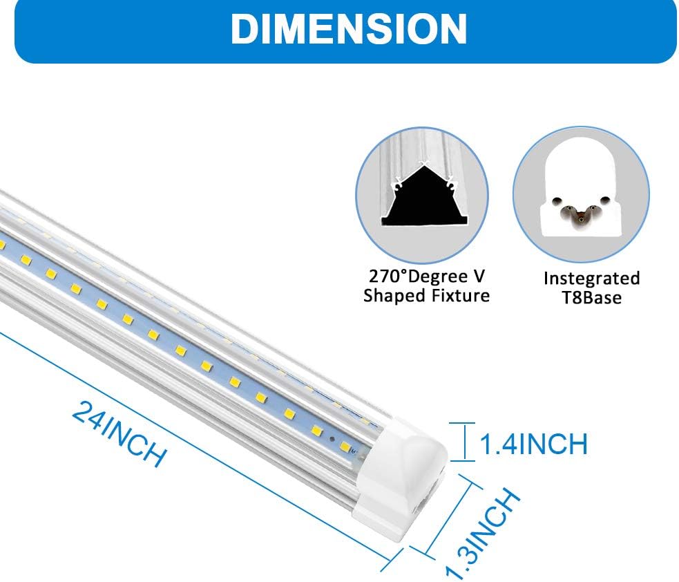 T8 LED Light Fixture -2FT 1680lm 14W Under Cabinet Lighting, 6500k White, Ceiling and Utility Shop Light, Corded Electric with Built-in ON/Off Switch (Pack of 2) - - 