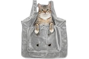 Cat Carrier Apron with Holes, Wearable Cat Sling Carrier Bag, Cats Transport Bag, Soft Breathable Adjustable Pet Plush Apron 