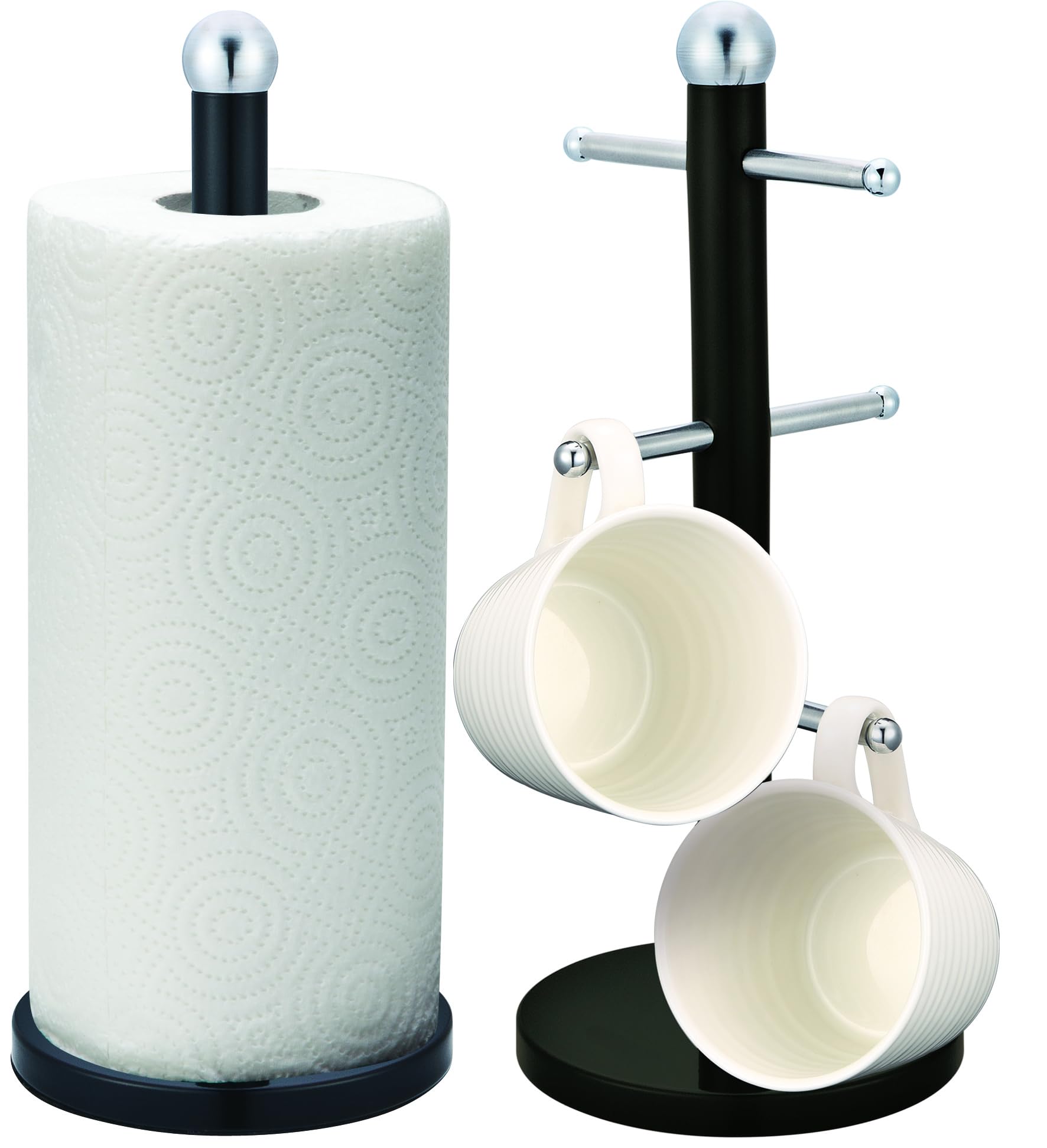 Royal Cuisine Accents Kitchen Roll Holder and Mug Tree Set,15 x15 x35 cm Black