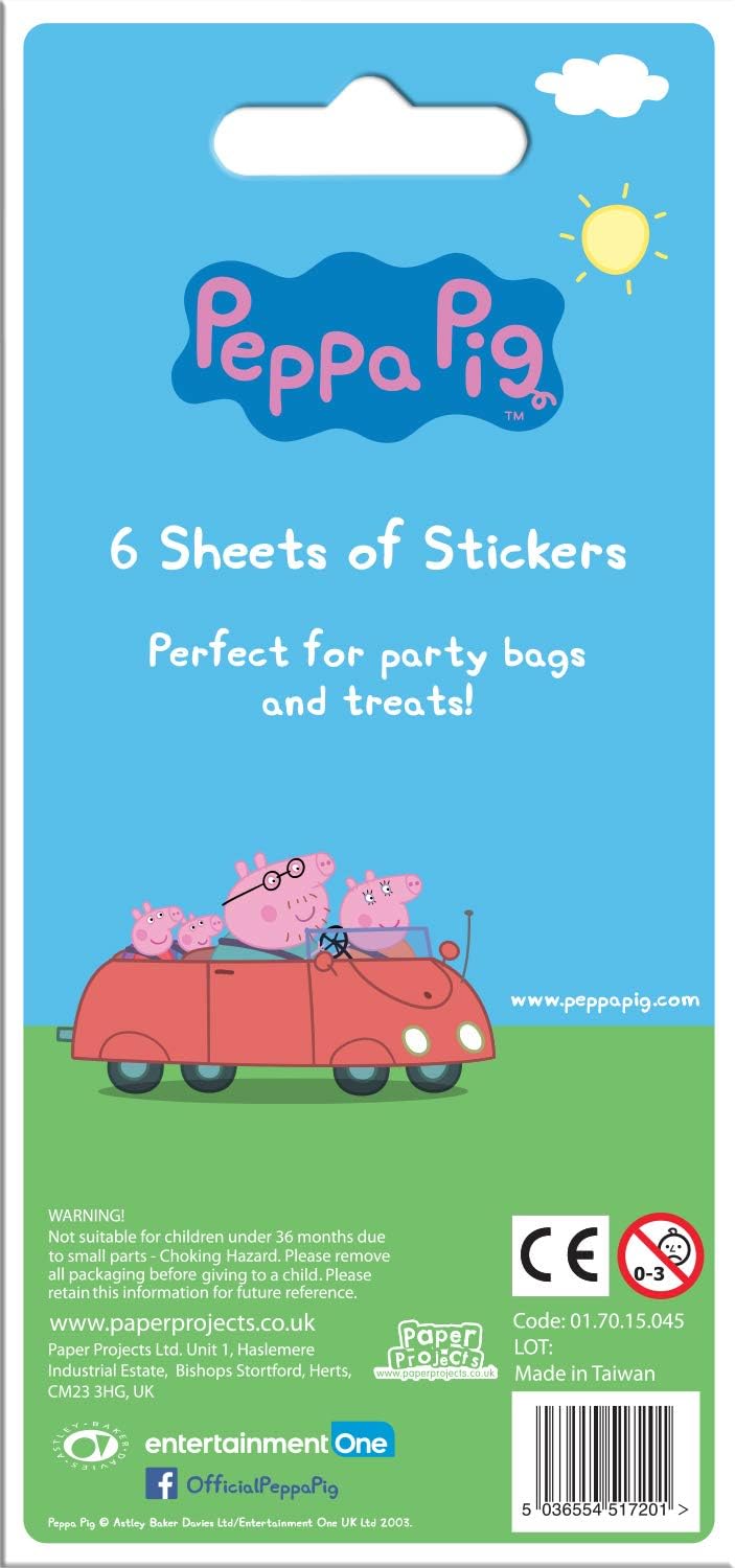 Paper Projects 01.70.15.045 Peppa Pig Festival of Fun Party Bag Stickers (Six Sheets), Multicoloured, 12.5cm x 7.5cm - Image 3
