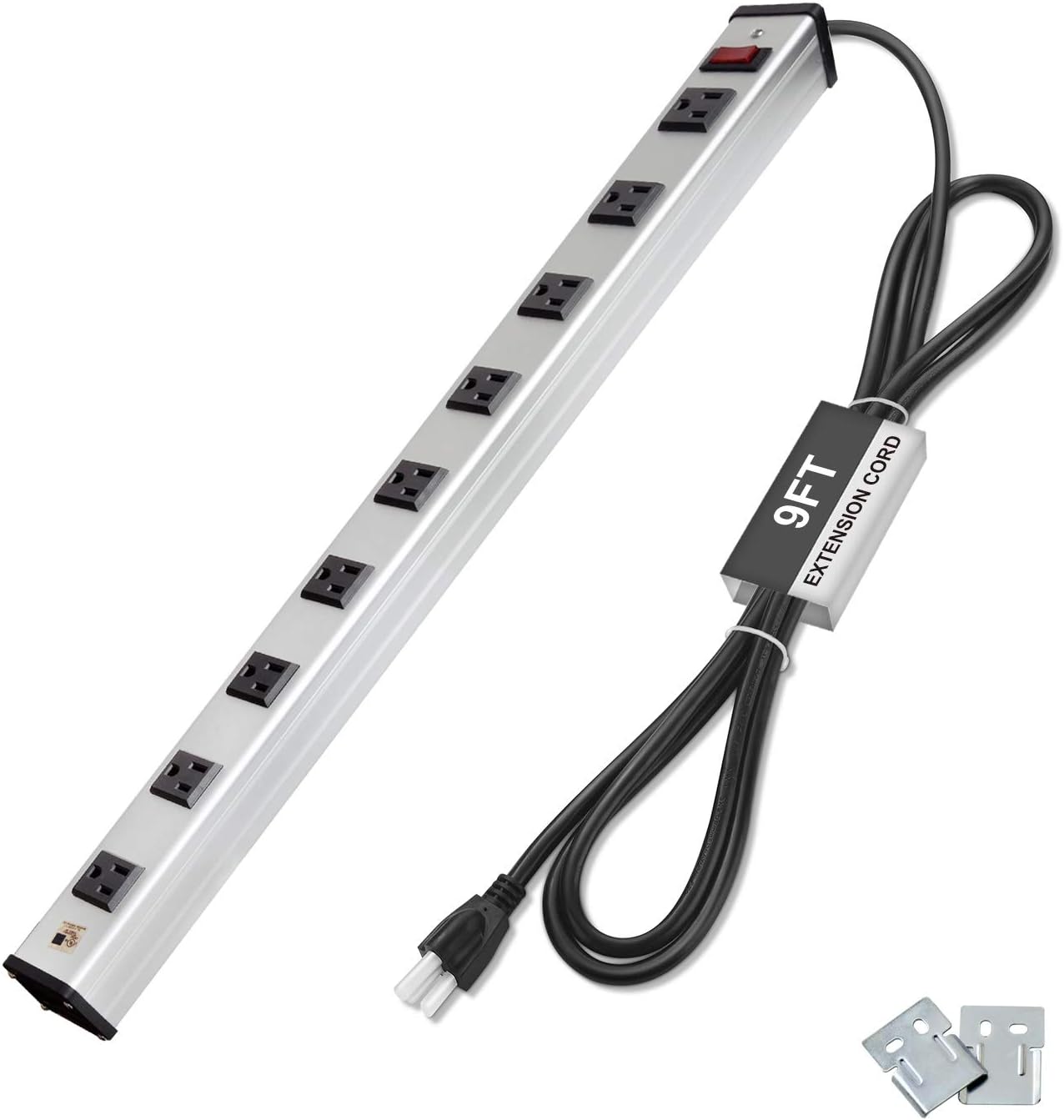 BESTTEN 9Outlet Aluminum Alloy Heavy Duty Metal Power Strip with 9Ft