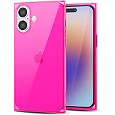 Svanove for iPhone 16 Clear Case Rectangle Edge, Transparent Aesthetic Trendy Girly Neon Bright Silicone Rubber Phone Case for Women, Thin Slim TPU Bumper Protective Cover, Hot Pink