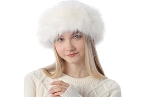 Dawfold Women's Faux Fur Hat Fluffy Warm Cap Cossack Russian Style for Winter Ski Snow