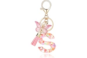 OKAICEN Fashion Alphabet Initial Letter Keychain Tassel Butterfly Pendant Key Ring for Purse Handbags Women Girl