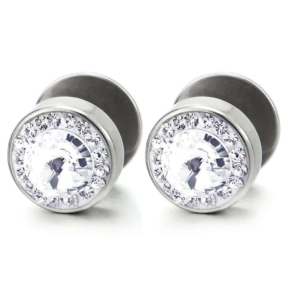 Unisex Circle Cubic Zirconia Stainless Steel Stud Earrings, Fake Ear Plugs, Cheater Tunnel / Gauges, Ear Piercing, 1 Pair breite: 8MM
