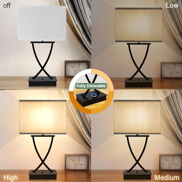 OYEDIS FULLY DIMMABLE MEDIUM TABLE LAMP FOR BEDROOM WITH TYPE C/USB CHARGING PORT AND 1 AC OUTLET WHITE SHADE 21.38″ BEDSIDE NIGHTSTAND LAMP FOR LIVING ROOM OFFICE AND HOTEL BULB INCLUDED