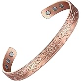 MagEnergy Copper Bracelets for Women, 99.9% Pure Copper Vintage Flower Magnetic Bangle with 3500 Gauss Magnets,Adjustable Cuff Jewelry Gift