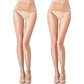 Aaronano 2 Pairs Women's Sheer Seamless Pantyhose Shiny Tummy Control Tights 20D High Elastic Shimmer Silk Stockings