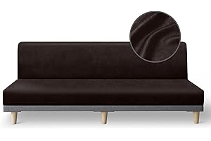 molasofa Leather Like Stretch Futon Slipcover Armless Sofa Cover Furniture Protector with Elastic Bottom, Soft and Washable Futon Cover for Sofa Bed （Extra Large，Chocolate）