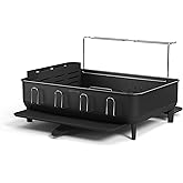 simplehuman Large Capacity Dish Drying Rack with Stainless Steel Frame, 360º Easy Drain Swivel Spout, Utensil & Wine Glass Ho