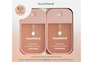Touchland Limited Edition Glow Mist Duo Set, Revitalizing Hand Sanitizer Spray, Rosewater scented, 1FL. OZ. Travel Size (Set of 2)
