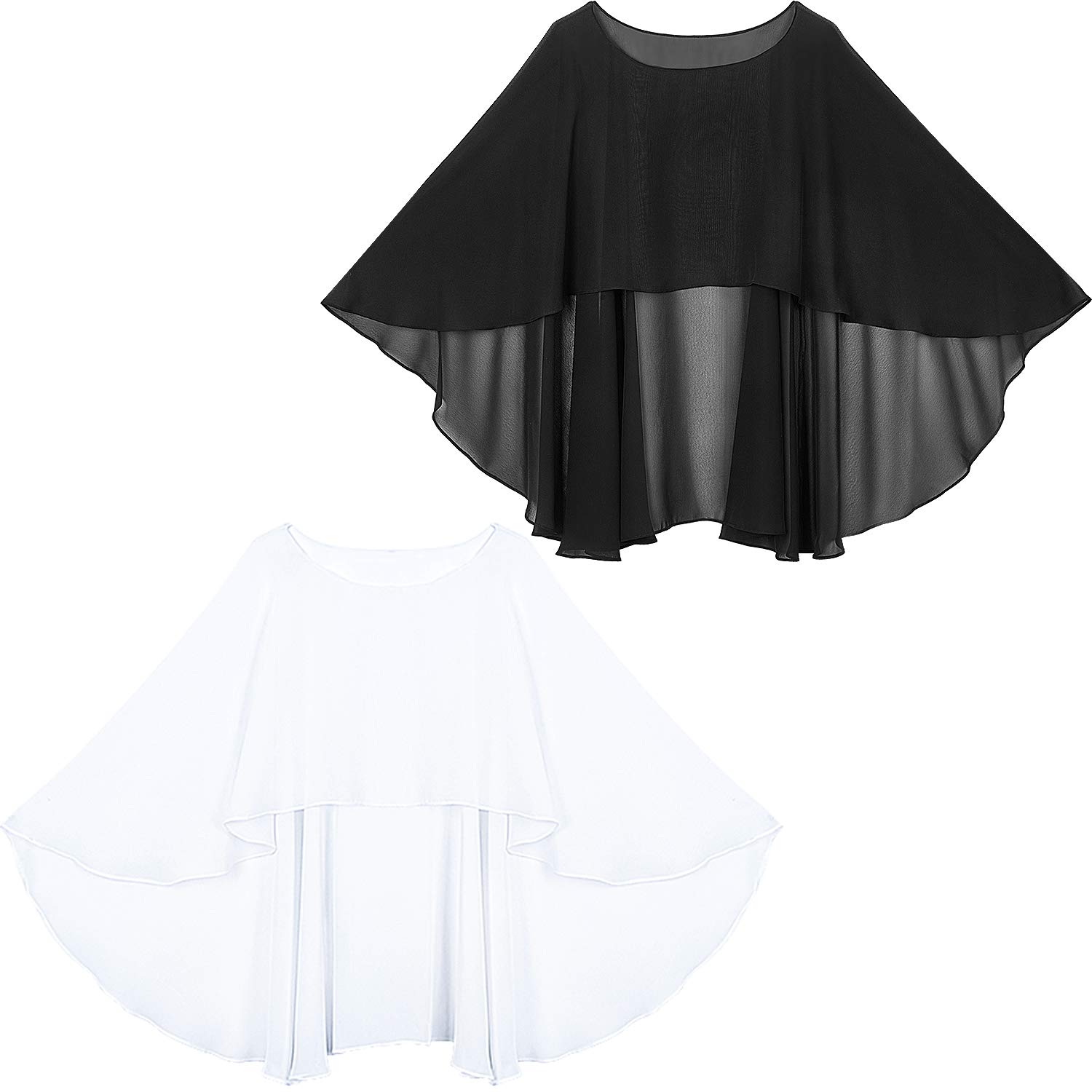 2 Pieces Chiffon Shawls Wraps Sheer Wedding Capelet Chiffon Wedding Capes, Black and White 2 Pieces Chiffon Shawls Wraps Sheer Wedding Capelet Chiffon Wedding Capes, Black and White