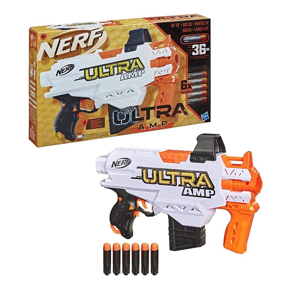 Nerf Hasbro Ultra Amp Motorised Blaster, 6-Dart Clip, 6 Ultra Darts, Only Compatible Ultra Darts, Multicolor, 28.6 x 27.3 x 45.1 cm, N-A