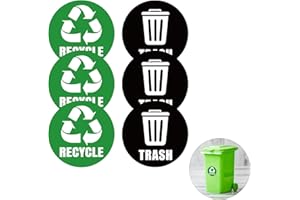 LUBSMUNS Self-Adhesive Recycle & Trash Bin Logo Stickers - Round Signs for Trash Cans & Garbage Containers (6PCS) - Waterproof for Kitchen