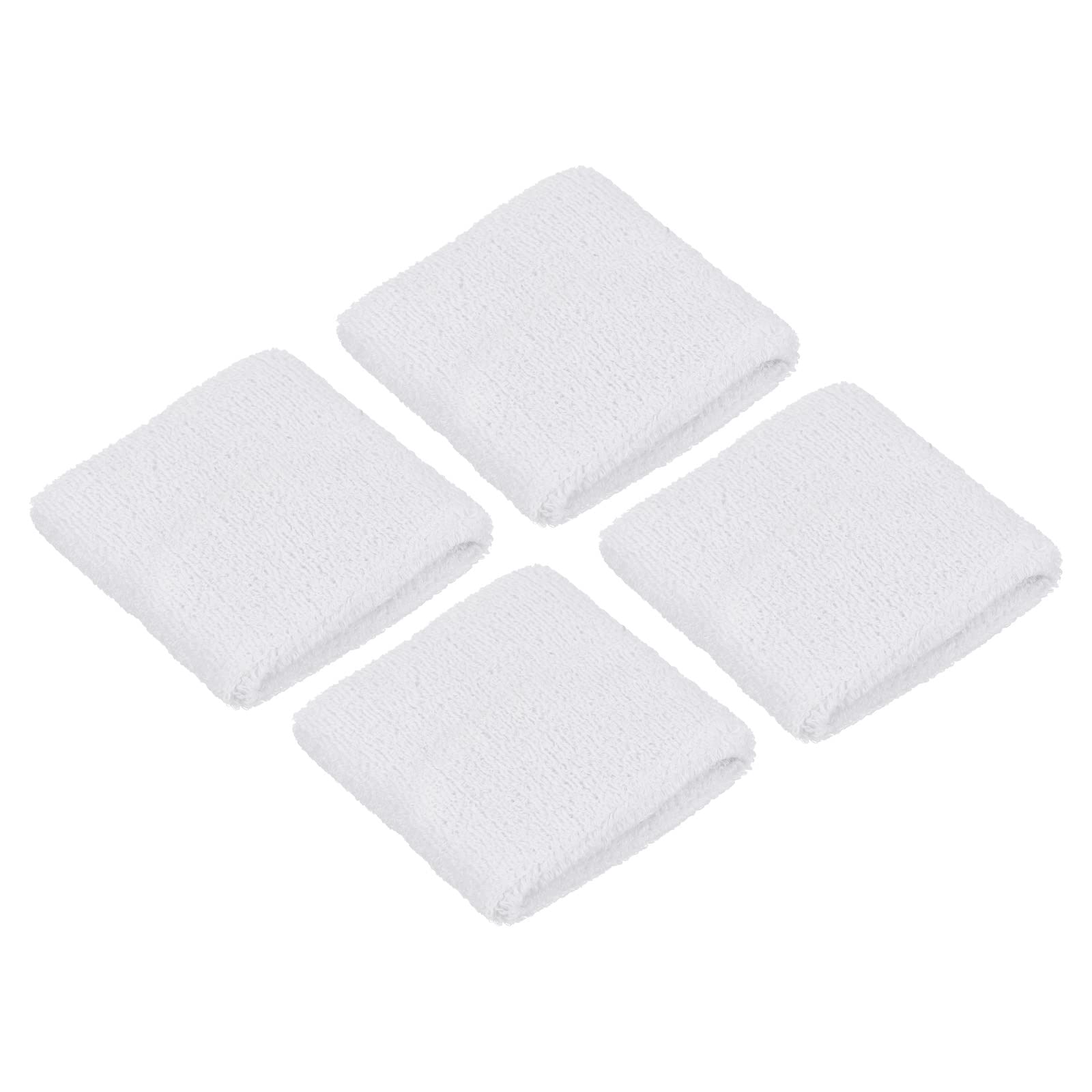 PATIKIL Sports Wristbands 8x8cm, 4 Pack Cotton Terry Cloth Absorbent Sweatband for Tennis Basketball Working Out Athletic Running, White