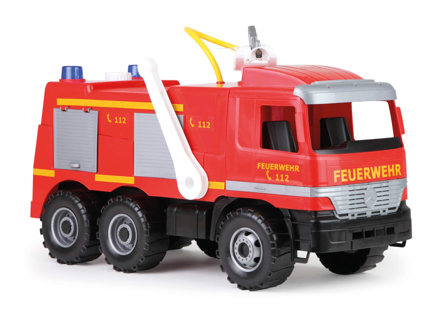 Lena 02058 - Sturdy Giant fire engine Mercedes Benz Actros, Giga Trucks Fire Engine approx 65 cm, 3 axles, 1,5 Liter tank and water cannon sprays up 8 Meters, For children from 3 years
