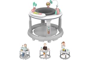 ABBI CASEY Baby Walker, Baby Walker with Wheels, Baby Walker with Music and Lights, Baby Walkers and Activity Center for Boys Girls Babies 6-12 Months, 5 Adjustable Heights, Detachable Toys and Bounce Foot Pad