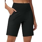THE GYM PEOPLE Women's High Waisted Bermuda Workout Shorts Long Hiking Running Shorts with Zipper Pockets
