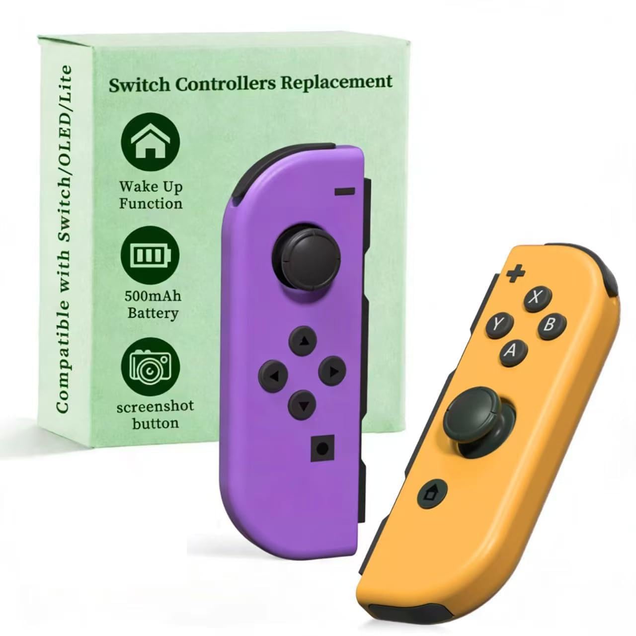 Replacement Switch Controllers,Switch Controllers Compatible with Switch/OLED/Lite, Switch Gamepad Support Dual Vibration/Screenshot/Wake-up/Motion Control.With Two Cute Joystick Hats,Purple Orange