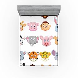 Ambesonne Cartoon Fitted Sheet, Happy Themed