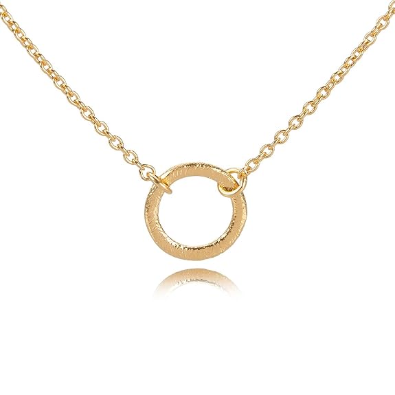 Pernille Corydon Goldkette Damen Open Coin Ring runder Kreis-Anhänger Halskette mit variabler Länge 38,5-46,5 cm 925er Silber