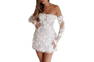 HANSHI E-COMMERCE Short Wedding Dresses for Bride Beach Lace Strapless Tulle Applique Boho Mini Bridal Dress for Bride