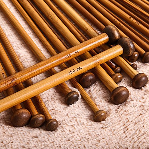 NUOMI 36 Pieces Bamboo Knitting Needles Set (18 Sizes from 2.0mm to 10.0mm), Single Pointed Carbonized Knitting Kits