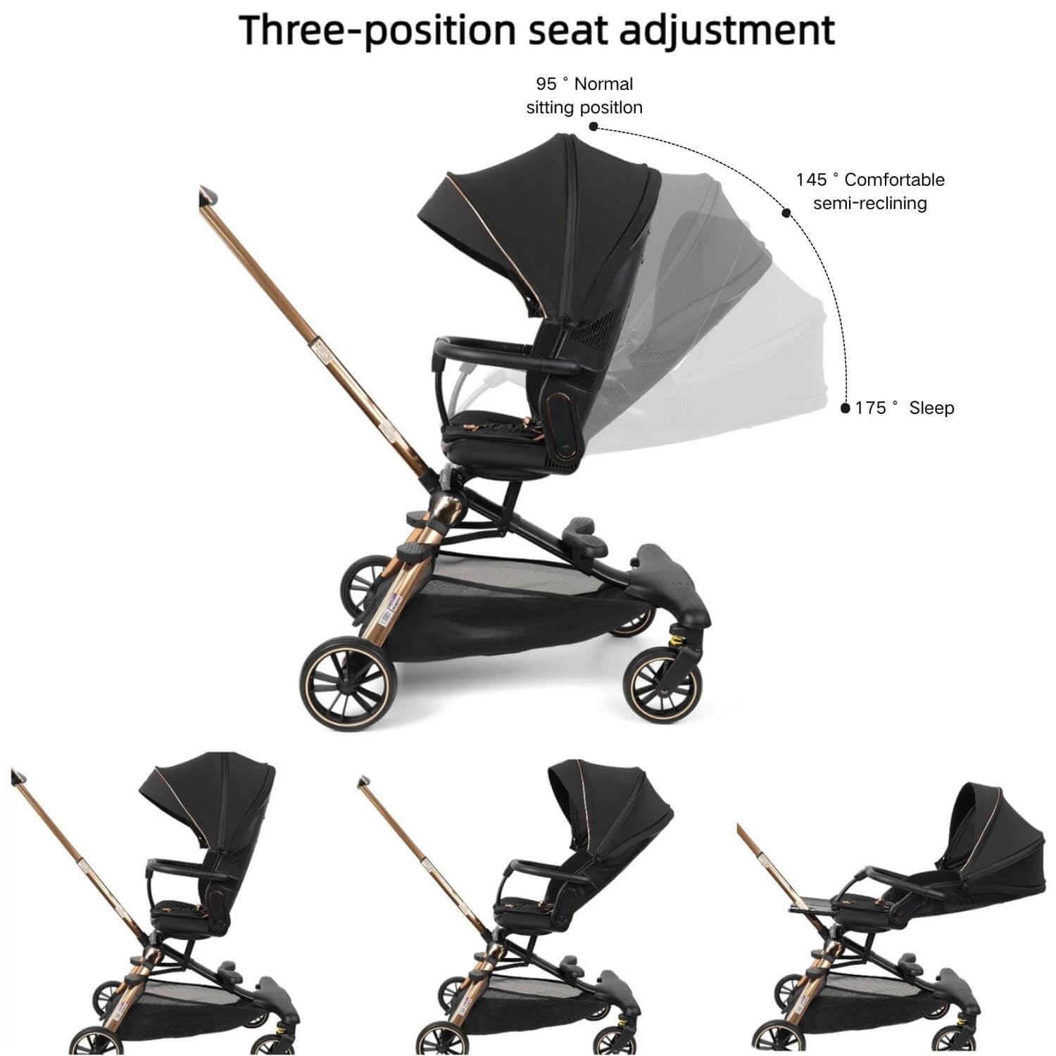 Lightweight Folding Stroller Wagon for Baby & Toddler Travel, 360° Reversible Seat, Adjustable Canopy with Storage Basket, Airplane-Friendly Compact Umbrella Stroller,Glory Black