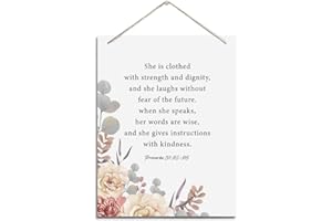 BQL Inspirational Wall Decor, Decorative Hanging Wood Signs, Christian Sign, Gift for Women, Proverbs 31:25 Wall Art Sign- She is Clothed In Strength And Dignity She Laughs Without Fear of The Future