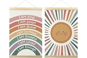 Boho Positive Affirmations Poster Hanger Frame Set of 2 Mental Health Wall Decor Nursery Kids Room Girls Room Classroom Bedro