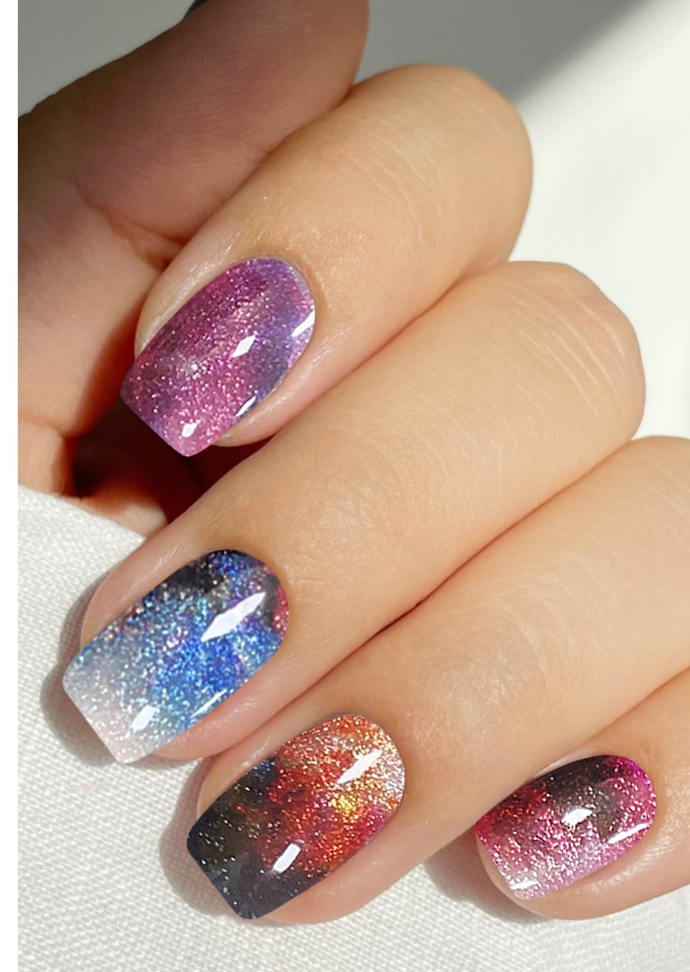 JMEOWIO Gel Nail Stickers Colorful Sky Semi Cured Gel Nail Strips Wraps UV/LED Nails Art Design Decoration Accessories