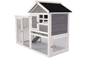 NicBex Rabbit Hutch Outdoor Rabbit Cages with Run Wooden Chicken Coop Hen House with Deeper No Leak Tray and Removable Ramp Poultry Cage Habitat for Small Animals,48' W,Grey