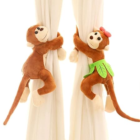 Bismarckbeer 1 Pair Cute Monkey Window Curtain Tiebacks Hooks
