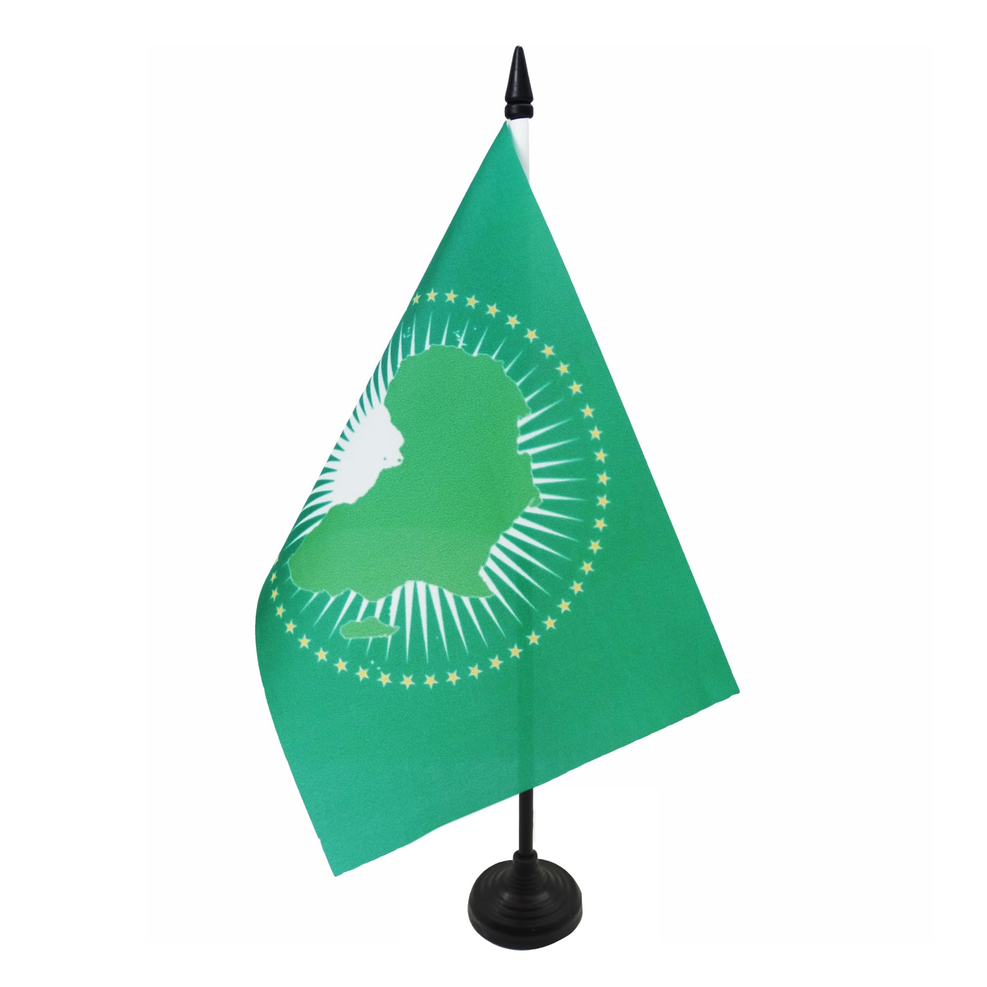 AZ FLAG African Union Table Flag 5'' x 8'' - UA Office Decoration 100% Polyester 21 x 14 cm - Mini Desk Flag with Pole and Black Plastic Base