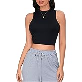 Verdusa Women's Casual High Neck Sleeveless Solid Crop Halter Tank Top