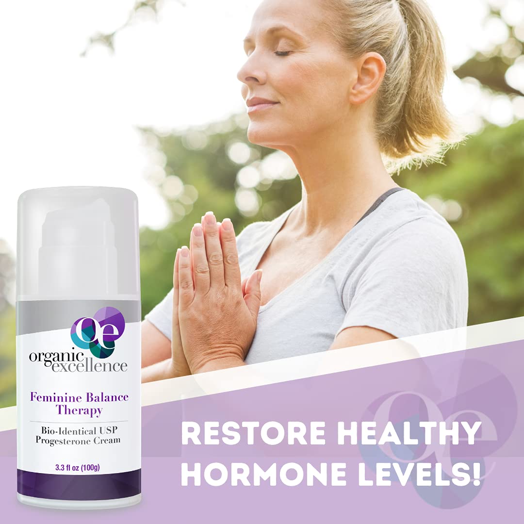 Organic Excellence Progesterone Cream for Women, Natural Bio-Identical Progesterone Supplement for Hormonal Balance and Support - PMS, Perimenopause, Menopause, 3.3 fl oz