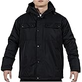 Sicalobo Men's Winter Work Jacket with Teflon Fabric Protector,Fleece Lined Thermal Insulated Black Hooded Coat