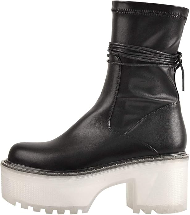 Amazon.com | LISHAN Platform Round Toe Chelsea Ankle Booties Chunky Lace Up Black Flatform 