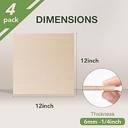Wowood 4 Pack Maple Plywood Sheets, 12 x 12 x 1/4