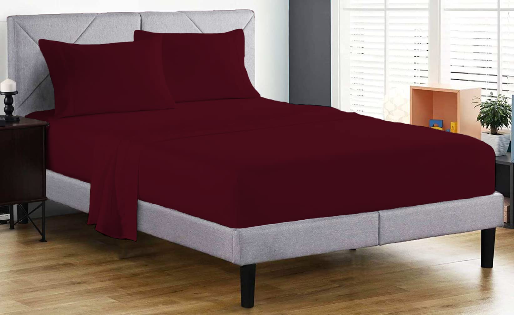 Fitted Sheet 100% Egyptian Cotton 200 Thread Count 25cm Deep Fitted Bed Sheet Hotel Quality Soft & Crisp Cotton Bedding Set (Burgundy, Super King)