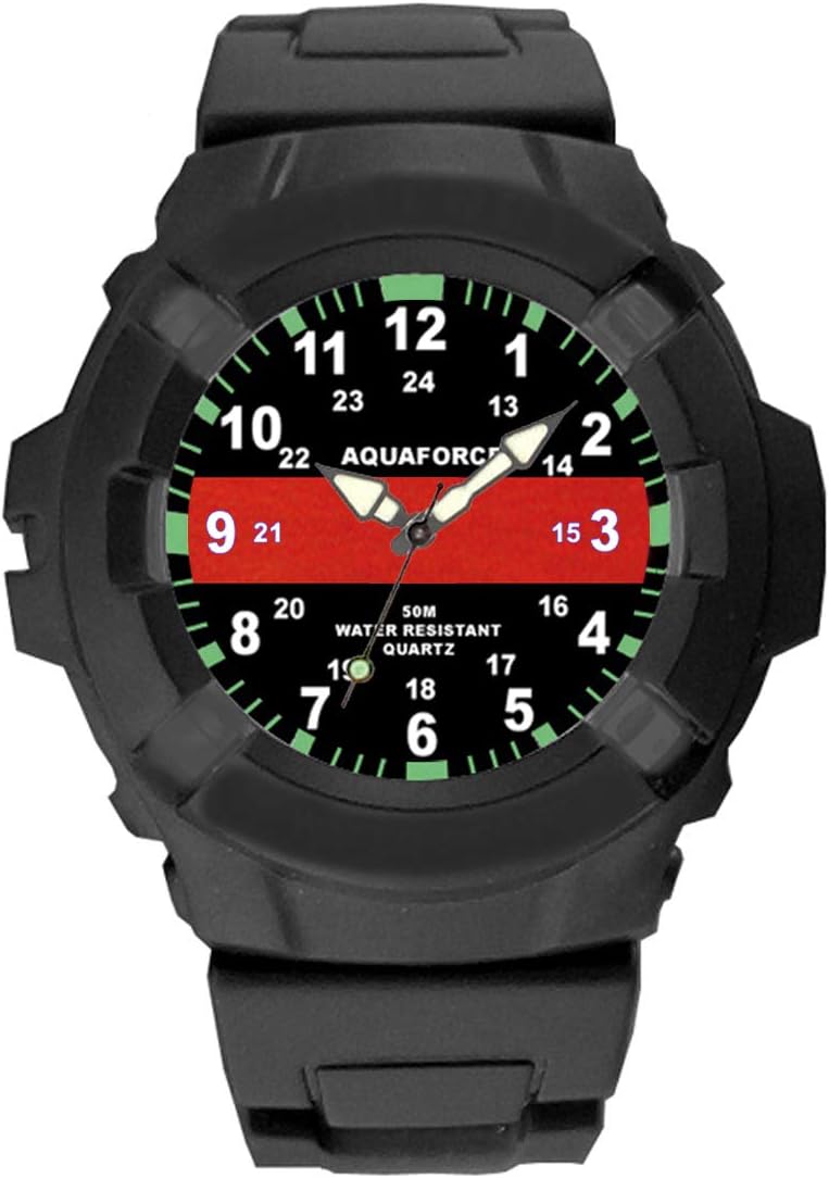 Aqua Force Thin Red Line Firefighter Insignia Combat Field Watch (50M Water Resistant)
