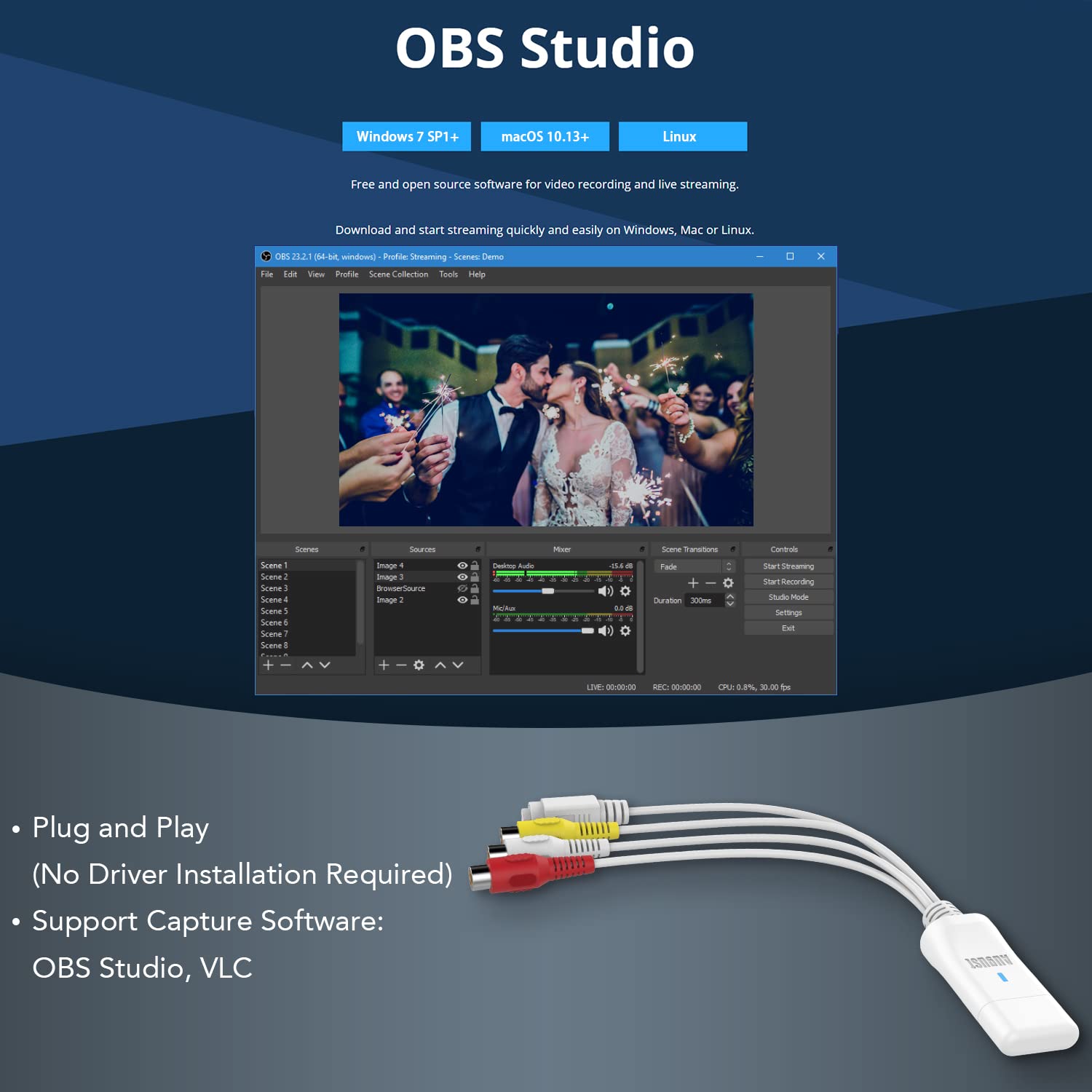 August External USB Video Capture Card VGB300 - Transfer VHS Home Videos to Mac OS and PC Windows - S-Video and Composite in