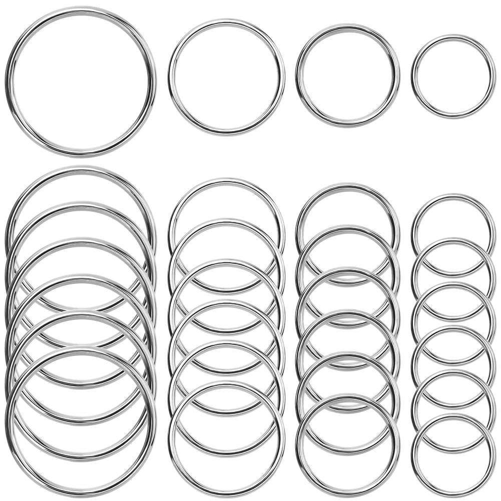 SOFPLATE 1 Box 40Pcs 15mm 20mm 25mm 30mm Metal O Rings Smoothing Welded Round Key Ring Loop Multi Purpose Alloy O Ring Seals Accessories for Hardware Bags Dog Leashes DIY Earrings Keychain Belt Crafts