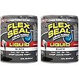 Flex Seal Liquid, 16 oz, Black, Liquid Rubber Coating Sealant, Waterproof, Flexible, Breathable, and UV Resistant, Roof Repair, Basements, RV, Campers, Trailers, Marine, EPDM, Masonry (Pack of 2)