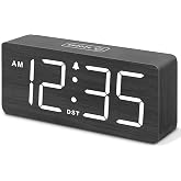 DreamSky Wooden Digital Alarm Clock for Bedroom with Large Numbers | Desk Clock for Living Room Office, Loud Alarm for Heavy Sleepers Adults, Volume Control, Dimmer, DST, Wood Decor (Plug-in)