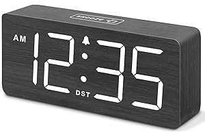 DreamSky Wooden Digital Alarm Clock for Bedroom - Loud Alarm Clock for Heavy Sleepers with Volume Control, Desk Clocks for Living Room with Large Numbers, Dimmer, DST, Wood Decor (Plug in Clock)