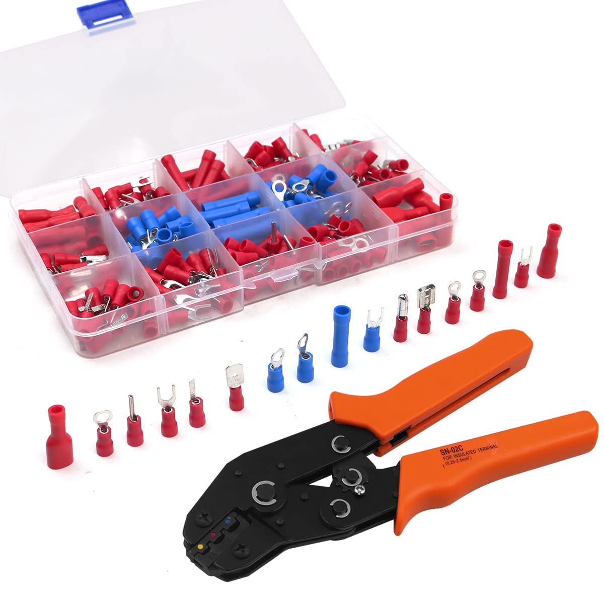 ZONADAH Insulated Terminal Ratchet Wire End Ferrules Crimping Pliers, Electrical Wire Connectors, Contains 240 Terminals/Connectors Cable Capacity 0.25-2.5mm² AWG 23-13 Brown