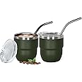 4oz Stackable Cup, Vacuum Insulated Espresso Cup Set of 2, Espresso Shot Glass for Coffee, Double Wall Stainless Steel Mini Tumbler Shot Glasses with Straw and Lid (A-green2P, 4oz)