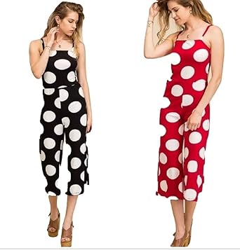 red and white polka dot jumpsuit